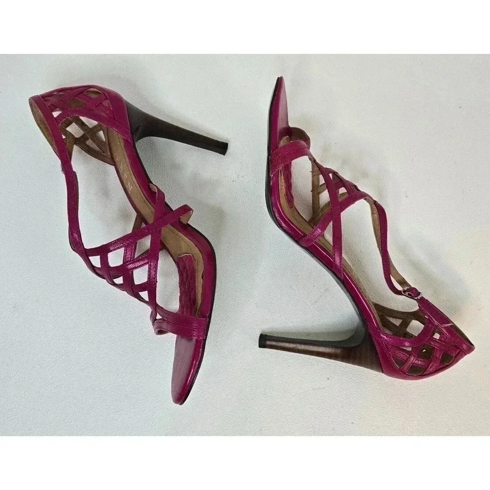 Lauren Ralph Lauren SYDNEY Leather Strappy Spike Heel Sandals HOT PINK Size 6.5 - Picture 5 of 9